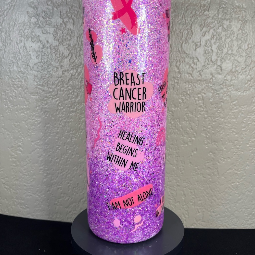 Pink Glitter Breast Cancer Warrior Tumbler